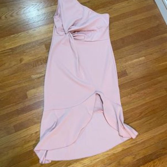 NWOT Boohoo One Shoulder Knot Front Frill Midi Dress - Picture 3 of 6